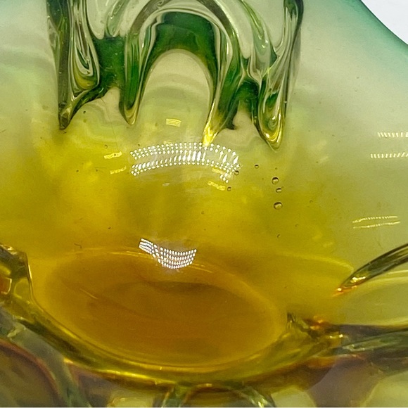Vintage Italian Murano Art Glass Green Amber Ombre Candy Dish Bowl - Picture 5 of 10
